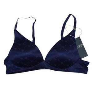 Lauren Ralph Lauren RLL Logo Underwire T Shirt Bra Navy Blue 34DD Full Cover NWT